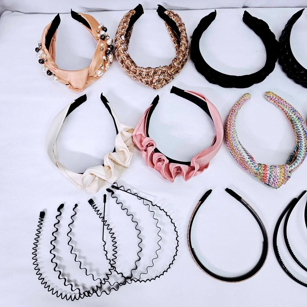 Fashion Headbands Set Women Girls Lot 20pc Twisted Knot Pearl Plaid Ruffle Metal